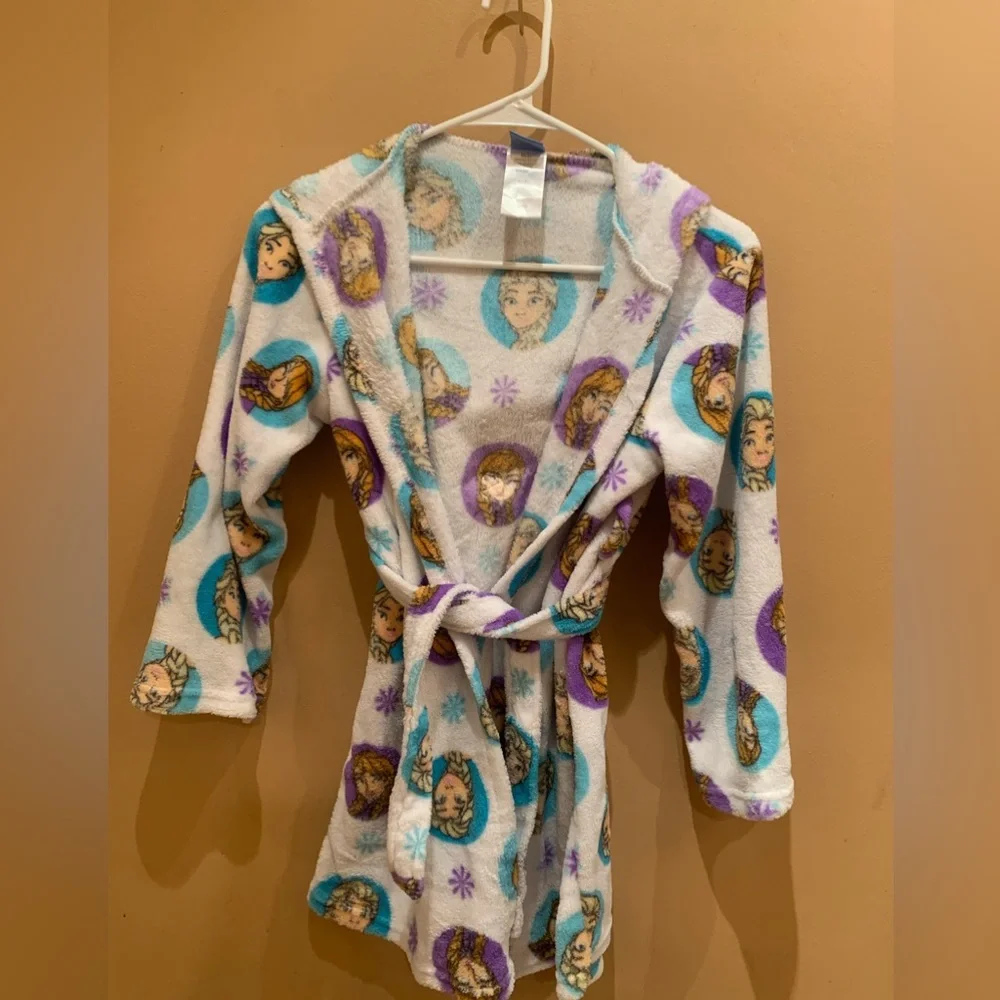 Disney Frozen Elsa Girls Bath Robe Bathrobe Size 8 Medium Fleece Cover Up
